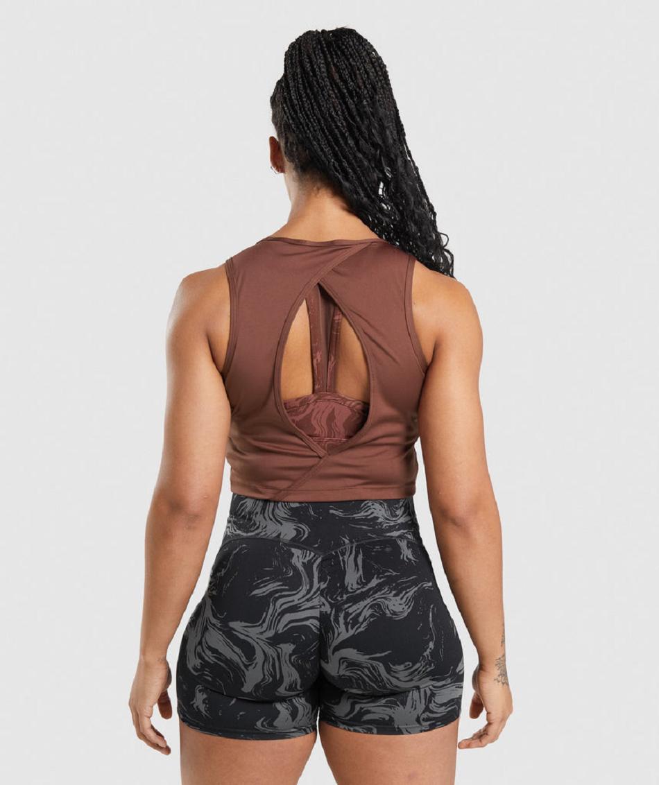 Camiseta Tirantes Gymshark Gs Power Open Back Cropped Mujer Rosas Marrones | CO 2401BEX